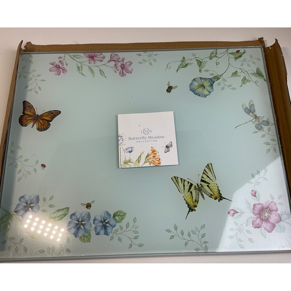 Lenox Butterfly Meadow Glass Food Preparation Board 13in 888081 Floral Butterfly